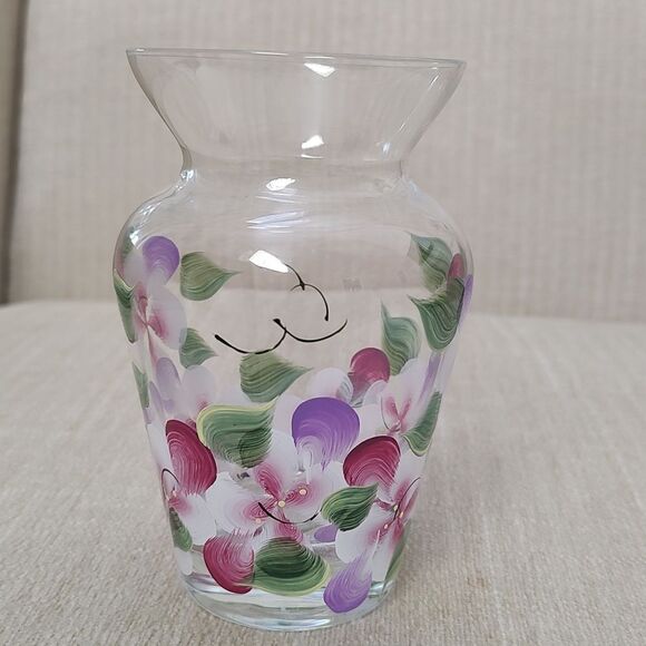 Hand Painted Floral Glass Vase Artist Signed Vintage - Picture 6 of 6